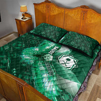 Saudi Arabia Football Quilt Bed Set Eagle With Desert Glitch Cyberpunk Art