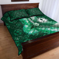 Saudi Arabia Football Quilt Bed Set Eagle With Desert Glitch Cyberpunk Art
