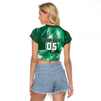 Custom Saudi Arabia Football Raglan Cropped T Shirt Eagle With Desert Glitch Cyberpunk Art