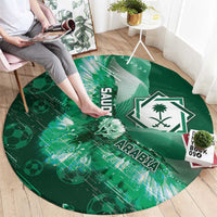 Saudi Arabia Football Round Carpet Eagle With Desert Glitch Cyberpunk Art