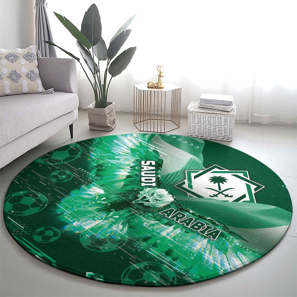 Saudi Arabia Football Round Carpet Eagle With Desert Glitch Cyberpunk Art