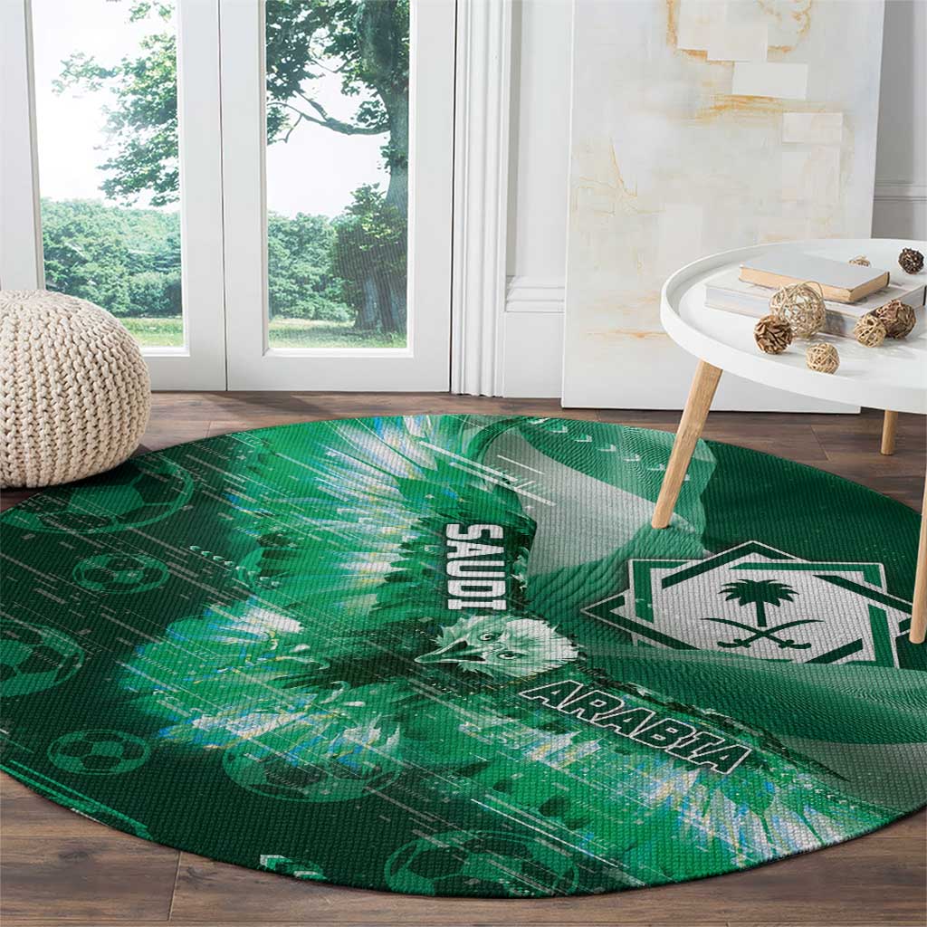 Saudi Arabia Football Round Carpet Eagle With Desert Glitch Cyberpunk Art