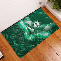 Saudi Arabia Football Rubber Doormat Eagle With Desert Glitch Cyberpunk Art