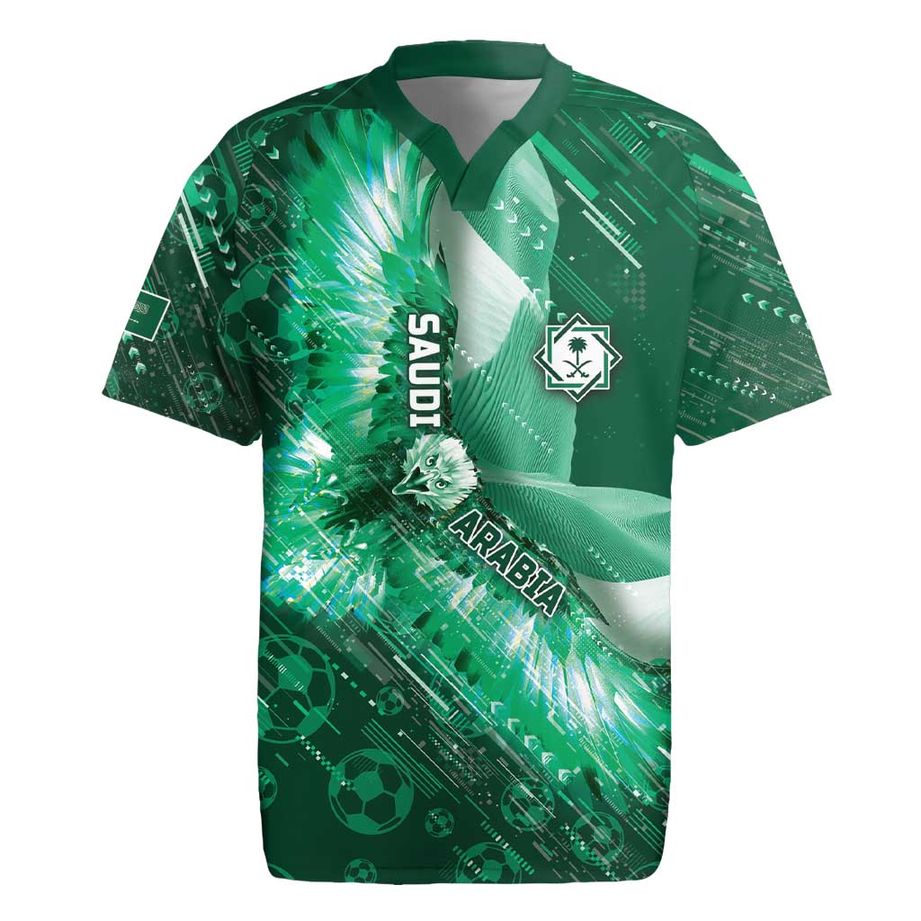 Custom Saudi Arabia Football Rugby Jersey Eagle With Desert Glitch Cyberpunk Art