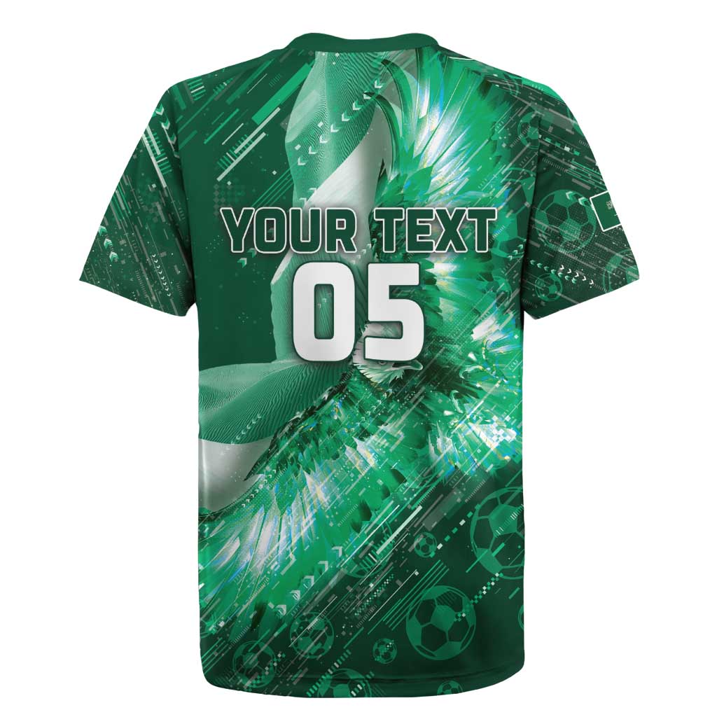 Custom Saudi Arabia Football Rugby Jersey Eagle With Desert Glitch Cyberpunk Art