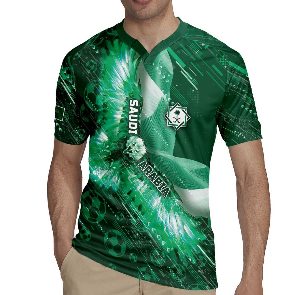 Custom Saudi Arabia Football Rugby Jersey Eagle With Desert Glitch Cyberpunk Art
