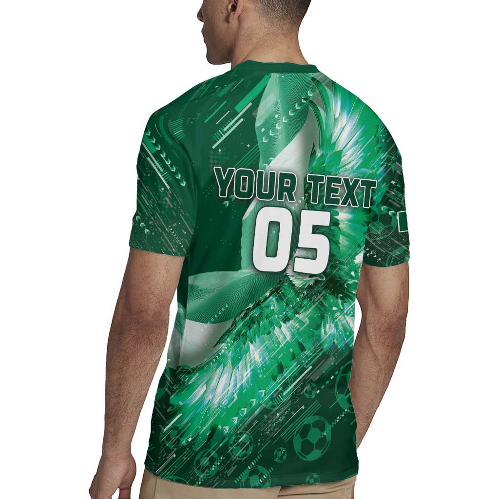 Custom Saudi Arabia Football Rugby Jersey Eagle With Desert Glitch Cyberpunk Art