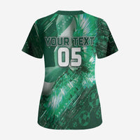 Custom Saudi Arabia Football Scrub Top Eagle With Desert Glitch Cyberpunk Art