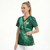 Custom Saudi Arabia Football Scrub Top Eagle With Desert Glitch Cyberpunk Art