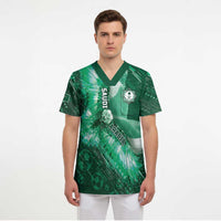 Custom Saudi Arabia Football Scrub Top Eagle With Desert Glitch Cyberpunk Art