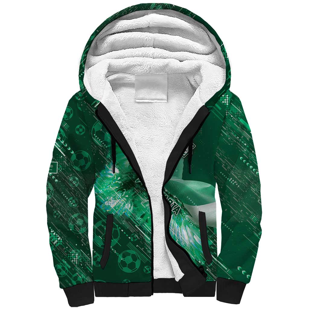 Custom Saudi Arabia Football Sherpa Hoodie Eagle With Desert Glitch Cyberpunk Art