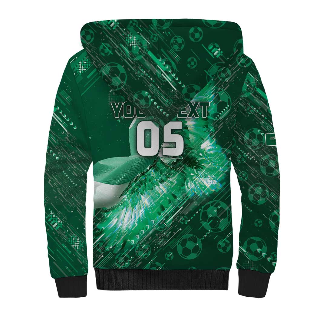 Custom Saudi Arabia Football Sherpa Hoodie Eagle With Desert Glitch Cyberpunk Art