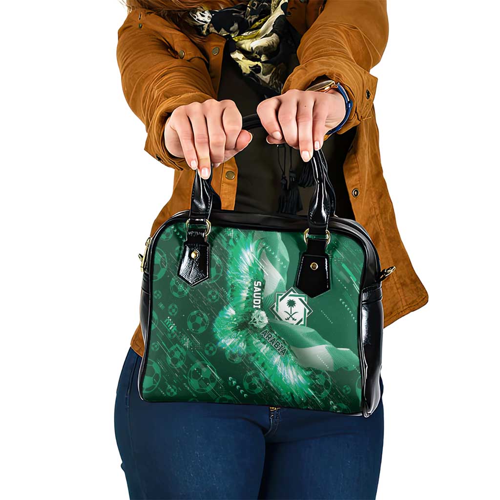 Saudi Arabia Football Shoulder Handbag Eagle With Desert Glitch Cyberpunk Art