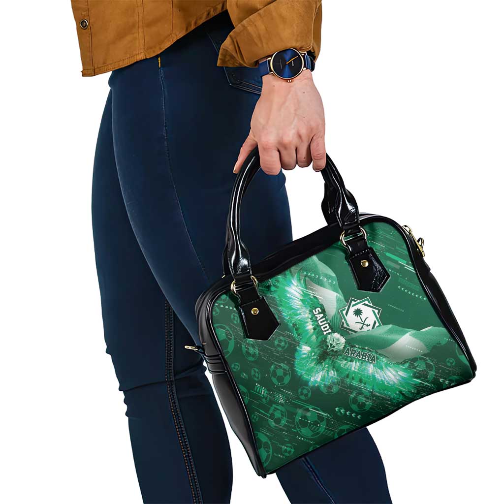 Saudi Arabia Football Shoulder Handbag Eagle With Desert Glitch Cyberpunk Art
