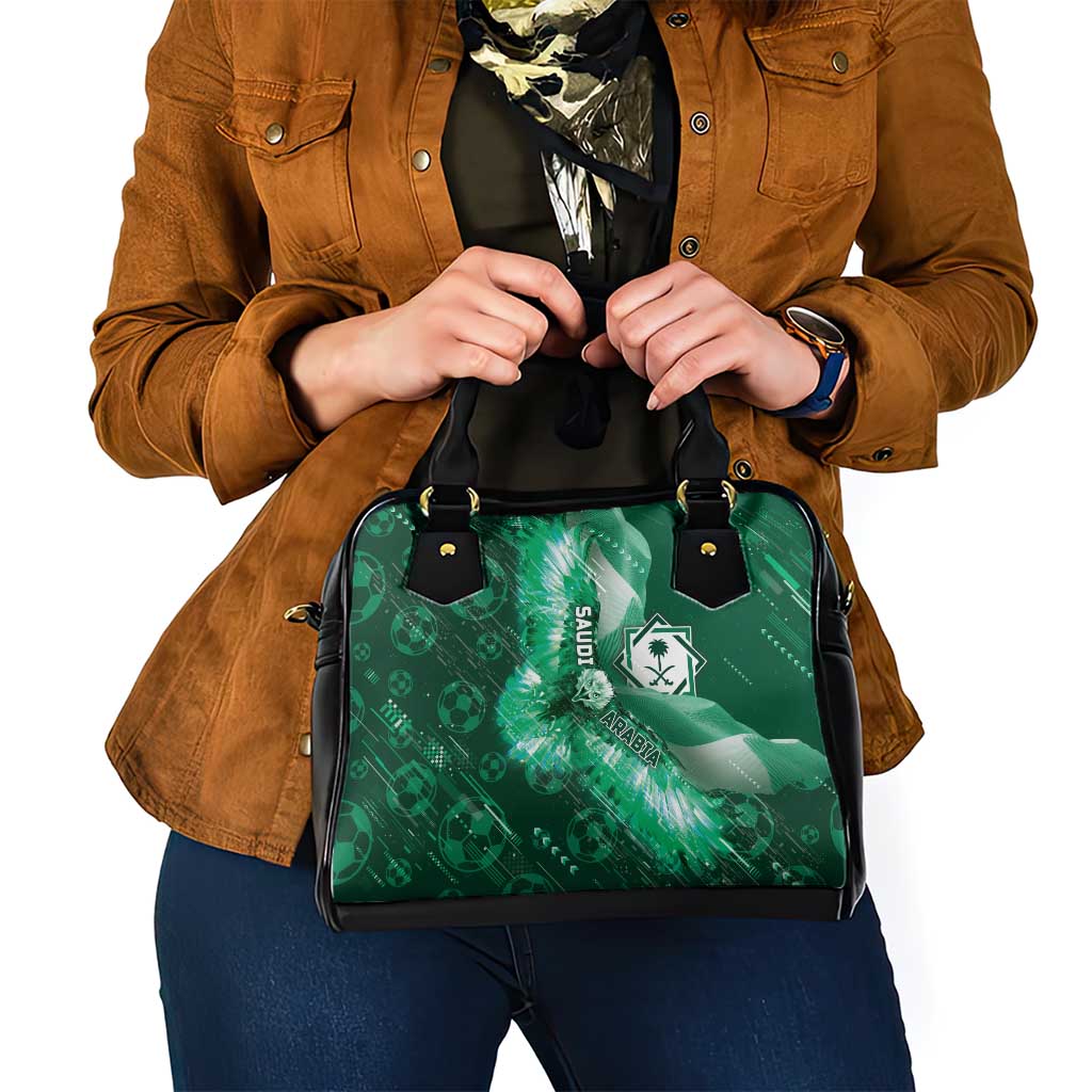 Saudi Arabia Football Shoulder Handbag Eagle With Desert Glitch Cyberpunk Art