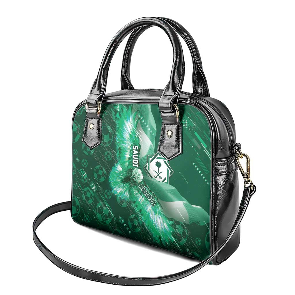 Saudi Arabia Football Shoulder Handbag Eagle With Desert Glitch Cyberpunk Art