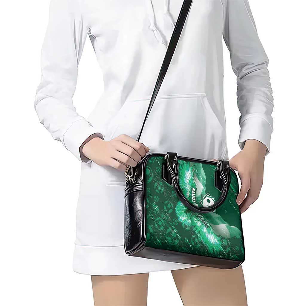 Saudi Arabia Football Shoulder Handbag Eagle With Desert Glitch Cyberpunk Art