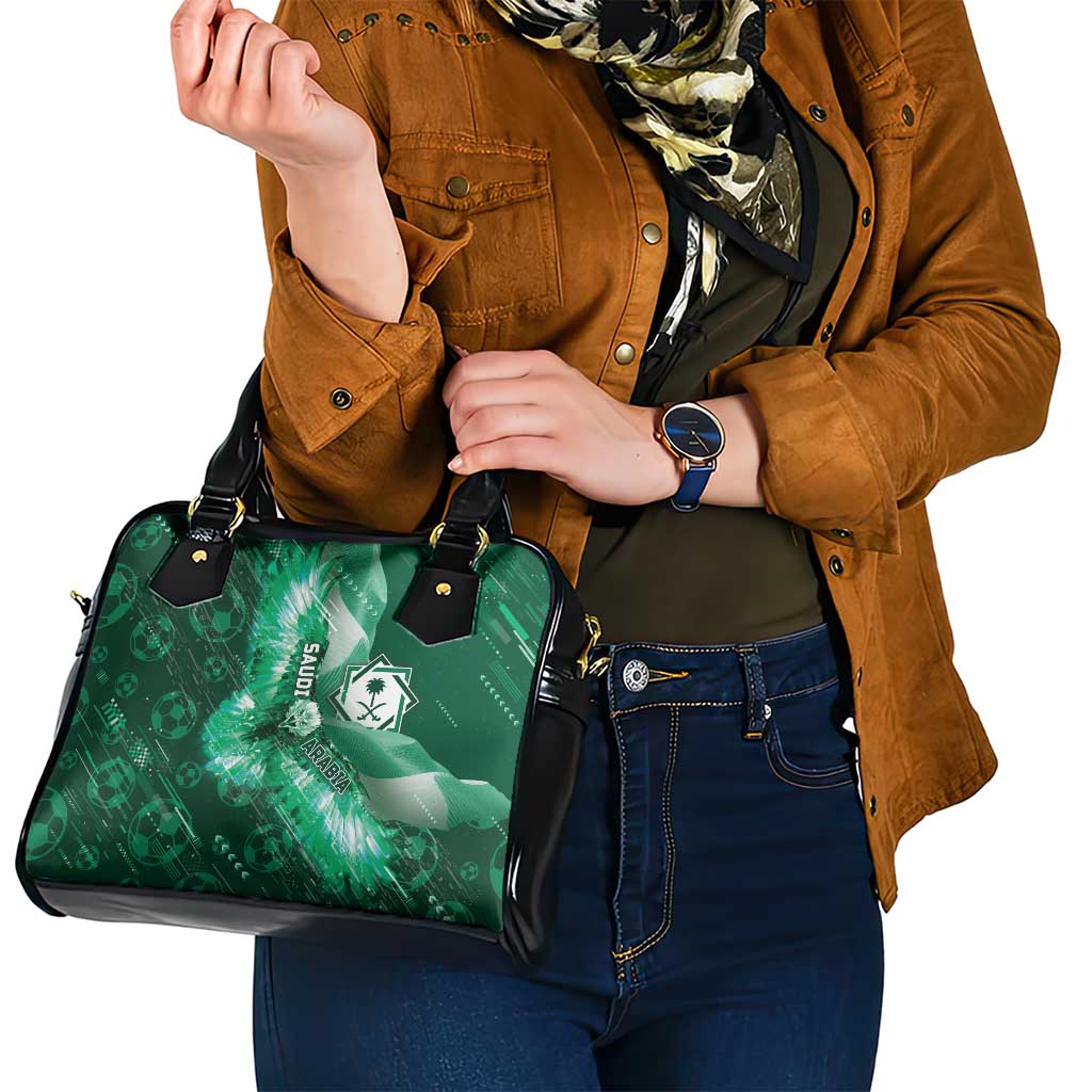 Saudi Arabia Football Shoulder Handbag Eagle With Desert Glitch Cyberpunk Art