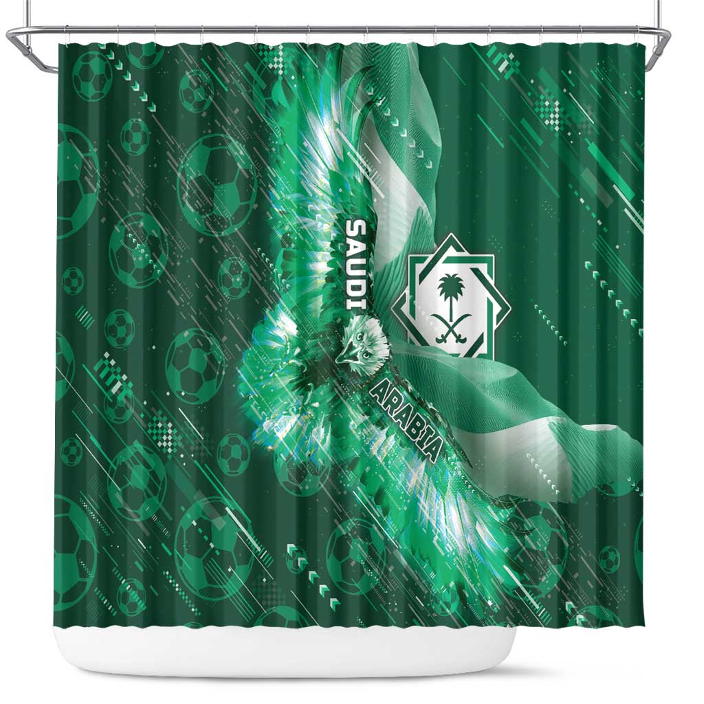 Saudi Arabia Football Shower Curtain Eagle With Desert Glitch Cyberpunk Art