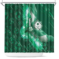 Saudi Arabia Football Shower Curtain Eagle With Desert Glitch Cyberpunk Art