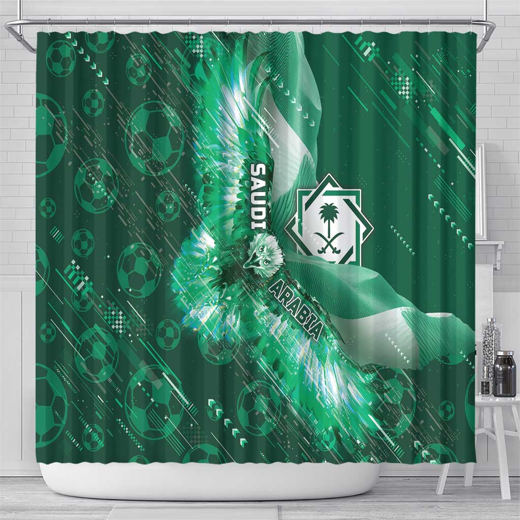 Saudi Arabia Football Shower Curtain Eagle With Desert Glitch Cyberpunk Art