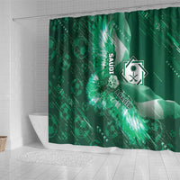 Saudi Arabia Football Shower Curtain Eagle With Desert Glitch Cyberpunk Art