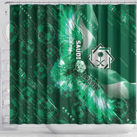 Saudi Arabia Football Shower Curtain Eagle With Desert Glitch Cyberpunk Art
