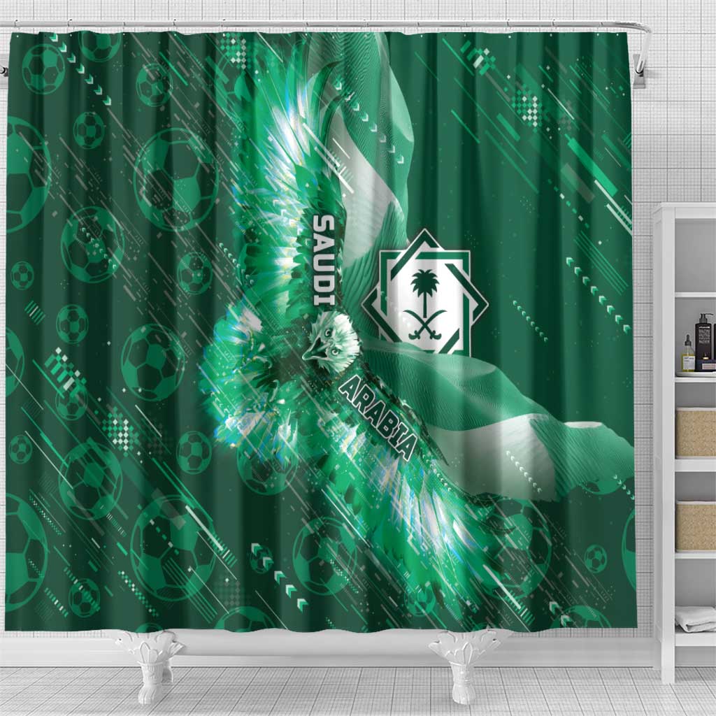 Saudi Arabia Football Shower Curtain Eagle With Desert Glitch Cyberpunk Art