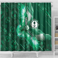 Saudi Arabia Football Shower Curtain Eagle With Desert Glitch Cyberpunk Art