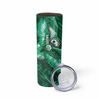 Custom Saudi Arabia Football Skinny Tumbler Eagle With Desert Glitch Cyberpunk Art