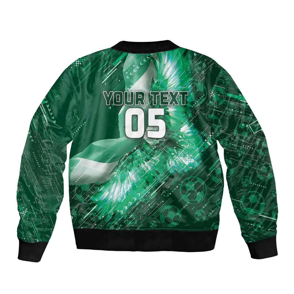 Custom Saudi Arabia Football Sleeve Zip Bomber Jacket Eagle With Desert Glitch Cyberpunk Art