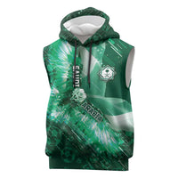 Custom Saudi Arabia Football Sleeveless Hoodie Eagle With Desert Glitch Cyberpunk Art