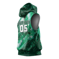 Custom Saudi Arabia Football Sleeveless Hoodie Eagle With Desert Glitch Cyberpunk Art