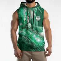 Custom Saudi Arabia Football Sleeveless Hoodie Eagle With Desert Glitch Cyberpunk Art