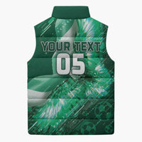 Custom Saudi Arabia Football Sleeveless Puffer Jacket Eagle With Desert Glitch Cyberpunk Art