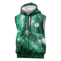 Custom Saudi Arabia Football Sleeveless Zip Hoodie Eagle With Desert Glitch Cyberpunk Art