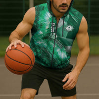 Custom Saudi Arabia Football Sleeveless Zip Hoodie Eagle With Desert Glitch Cyberpunk Art
