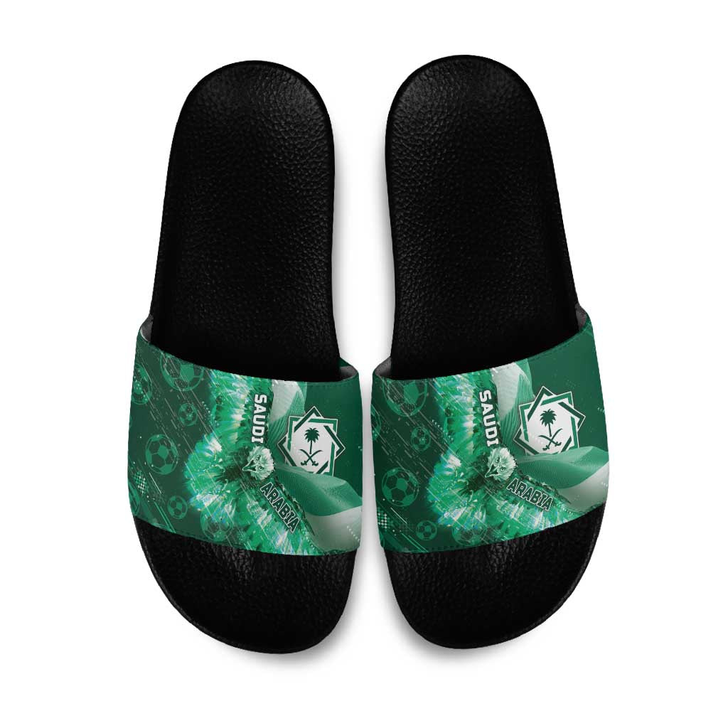 Saudi Arabia Football Slide Sandals Eagle With Desert Glitch Cyberpunk Art
