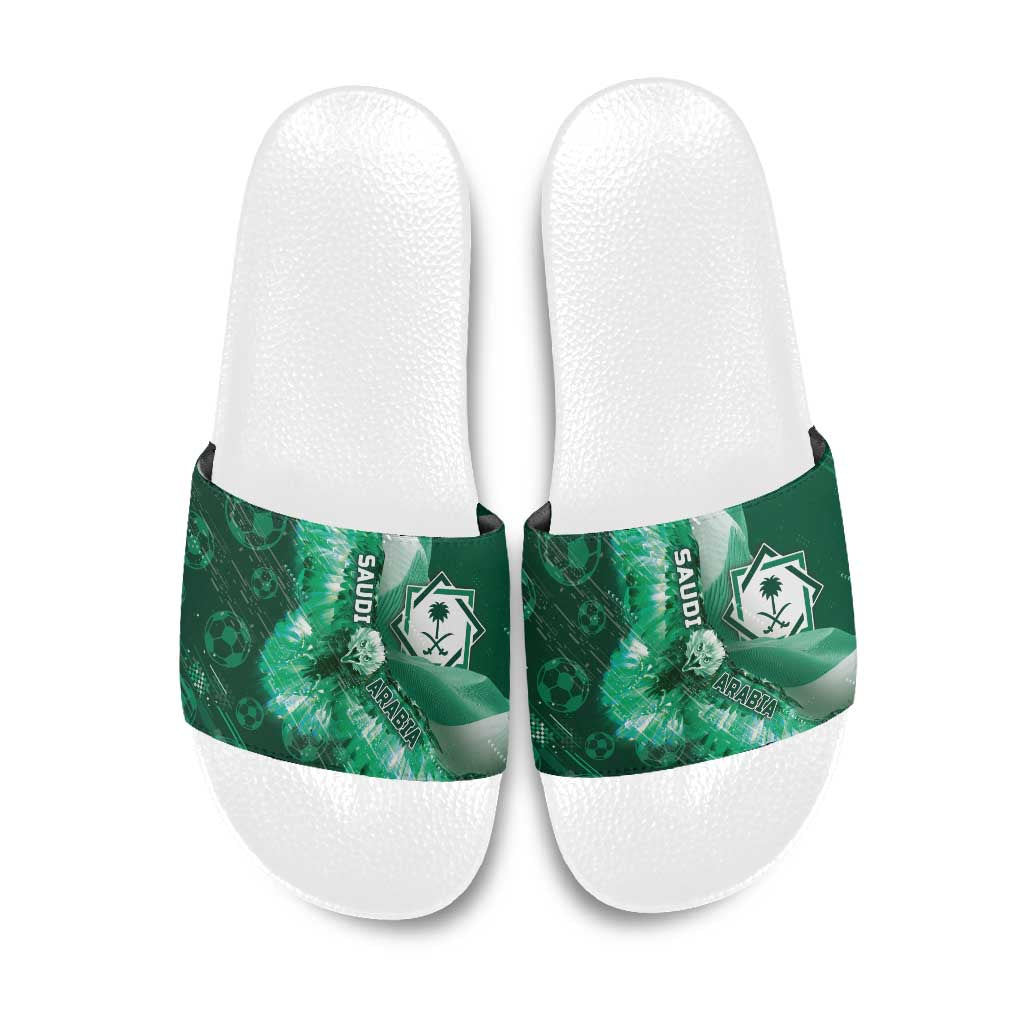Saudi Arabia Football Slide Sandals Eagle With Desert Glitch Cyberpunk Art