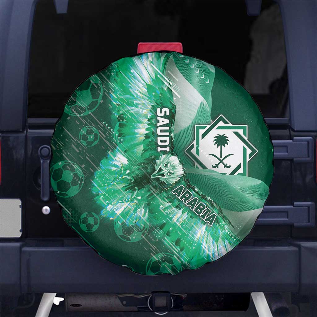 Saudi Arabia Football Spare Tire Cover Eagle With Desert Glitch Cyberpunk Art
