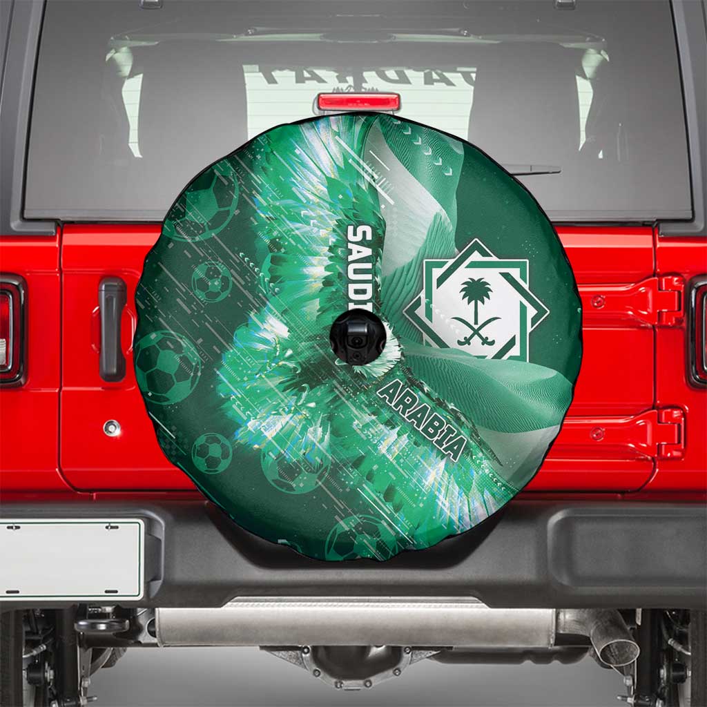 Saudi Arabia Football Spare Tire Cover Eagle With Desert Glitch Cyberpunk Art