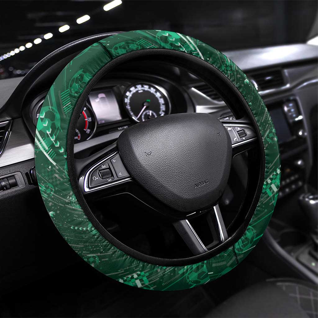 Saudi Arabia Football Steering Wheel Cover Eagle With Desert Glitch Cyberpunk Art