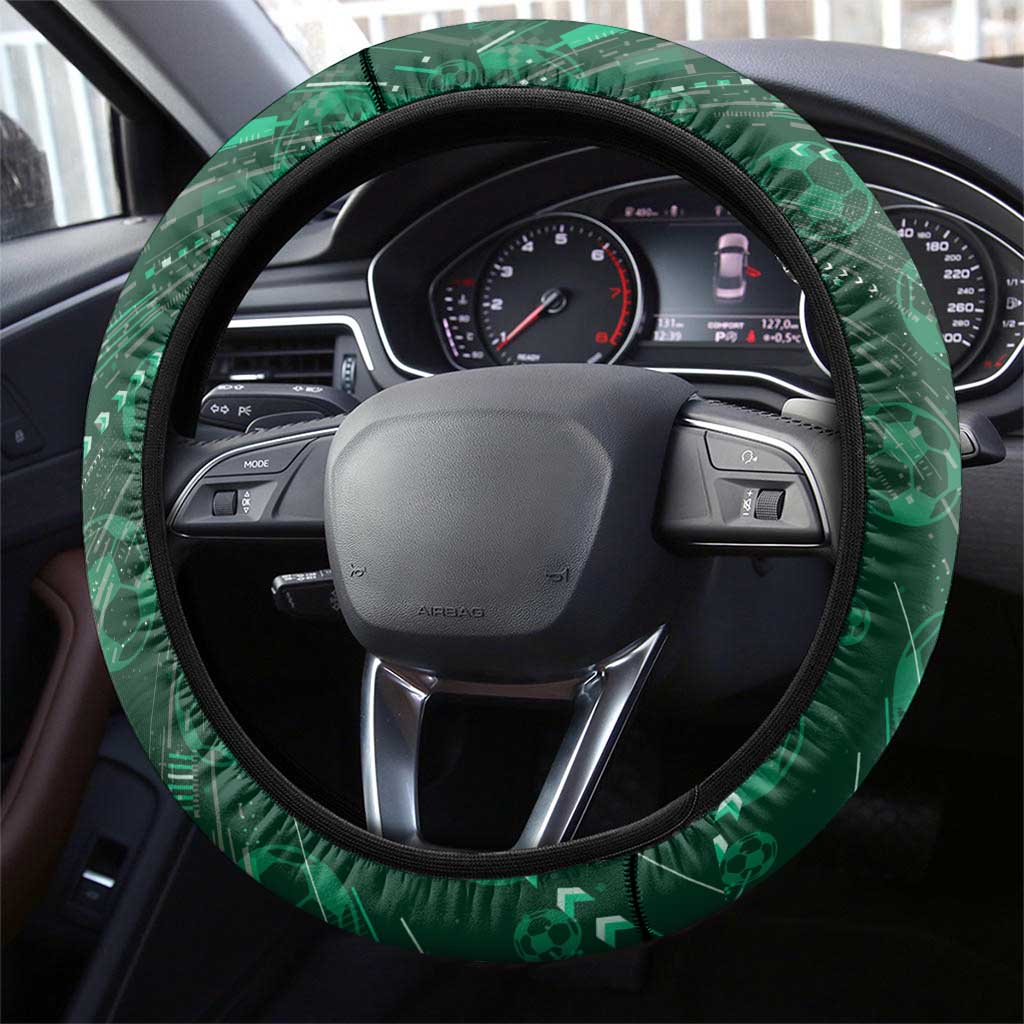 Saudi Arabia Football Steering Wheel Cover Eagle With Desert Glitch Cyberpunk Art