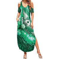 Custom Saudi Arabia Football Summer Maxi Dress Eagle With Desert Glitch Cyberpunk Art