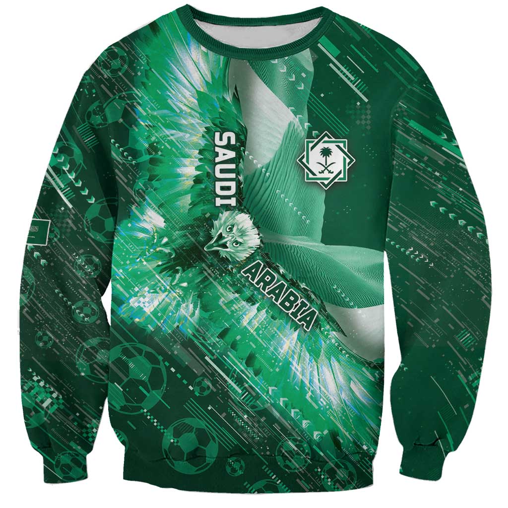 Custom Saudi Arabia Football Sweatshirt Eagle With Desert Glitch Cyberpunk Art