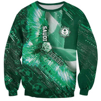 Custom Saudi Arabia Football Sweatshirt Eagle With Desert Glitch Cyberpunk Art