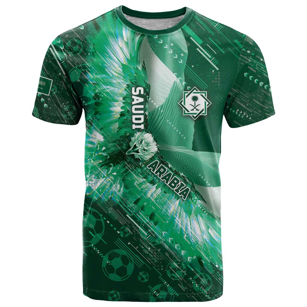 Custom Saudi Arabia Football T Shirt Eagle With Desert Glitch Cyberpunk Art