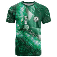 Custom Saudi Arabia Football T Shirt Eagle With Desert Glitch Cyberpunk Art