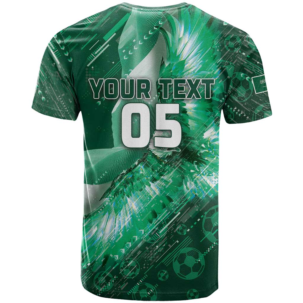 Custom Saudi Arabia Football T Shirt Eagle With Desert Glitch Cyberpunk Art