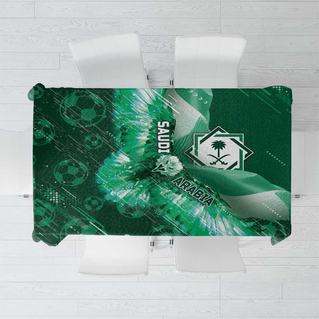 Saudi Arabia Football Tablecloth Eagle With Desert Glitch Cyberpunk Art